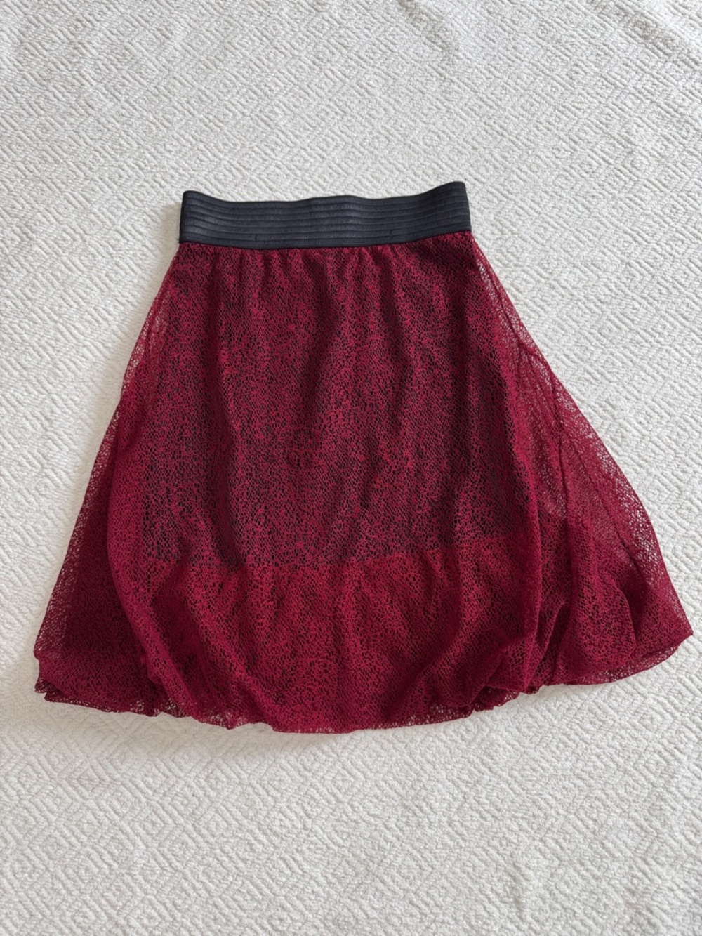 Petit Pois by Viviana G Burgundy Mesh Circle Skirt with Black Elastic Waistband